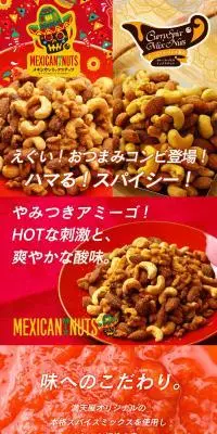 スパイシーミックスナッツのLPデザイン（豆・豆加工品／レッド系／にぎやか系）PC版