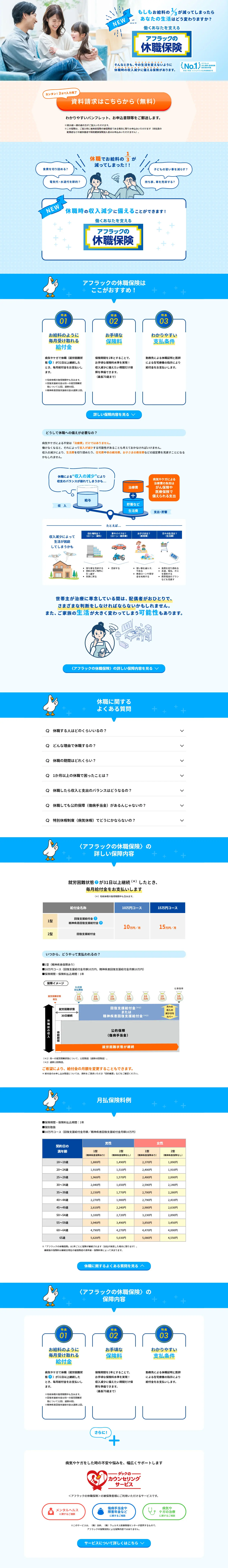 休職保険のLPデザイン（保険・金融・クレジット／ブルー系／信頼・安心系）PC版