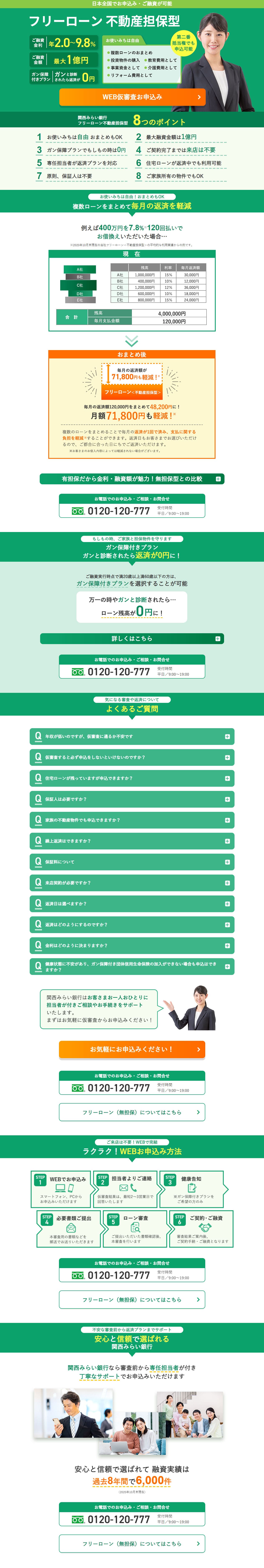 関西みらいフリーローンのLPデザイン（保険・金融・クレジット／グリーン系／信頼・安心系）PC版