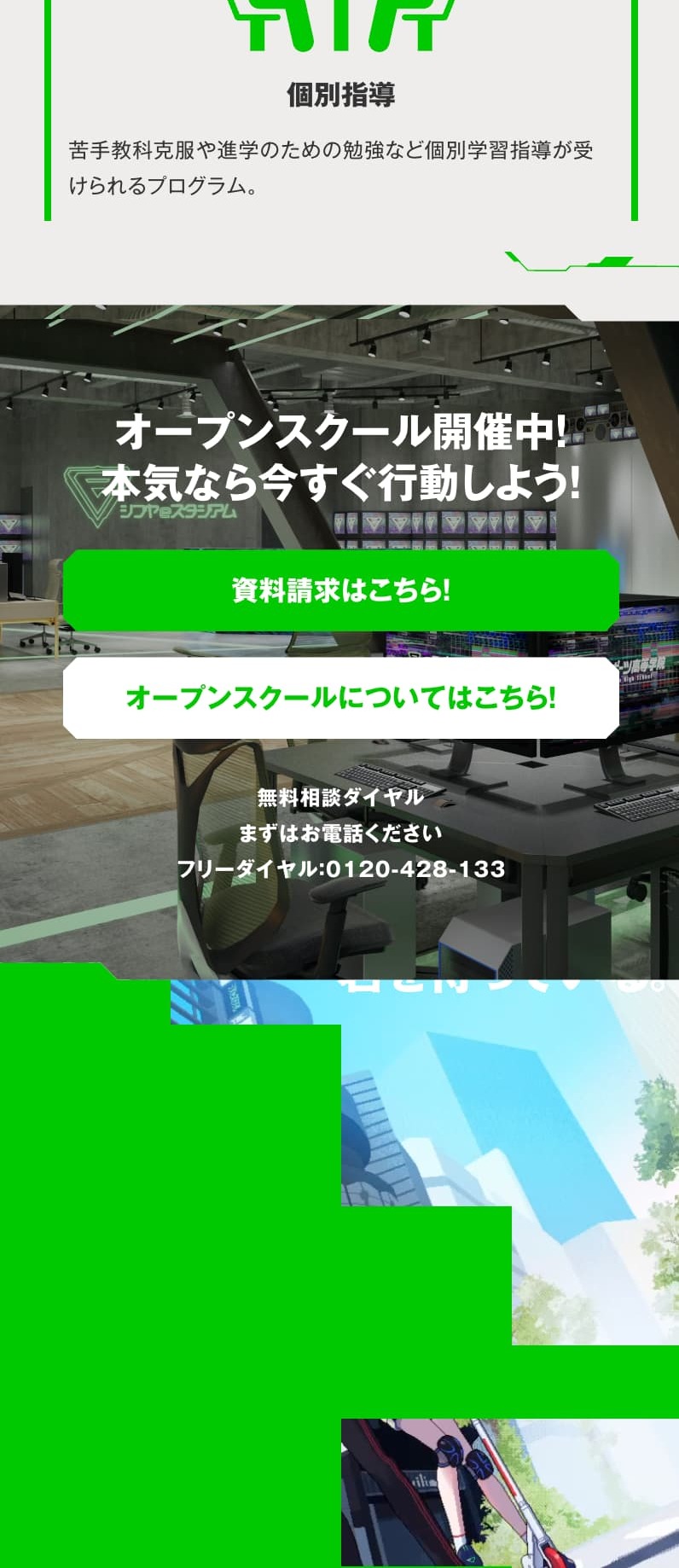 eSports High School LP design (school / Green tones / Arts) Mobile version