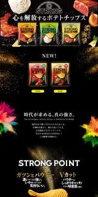 湖池屋STRONGのLPデザイン（スナック・ガム・あめ・グミ／ゴールド系／かっこいい系）PC版