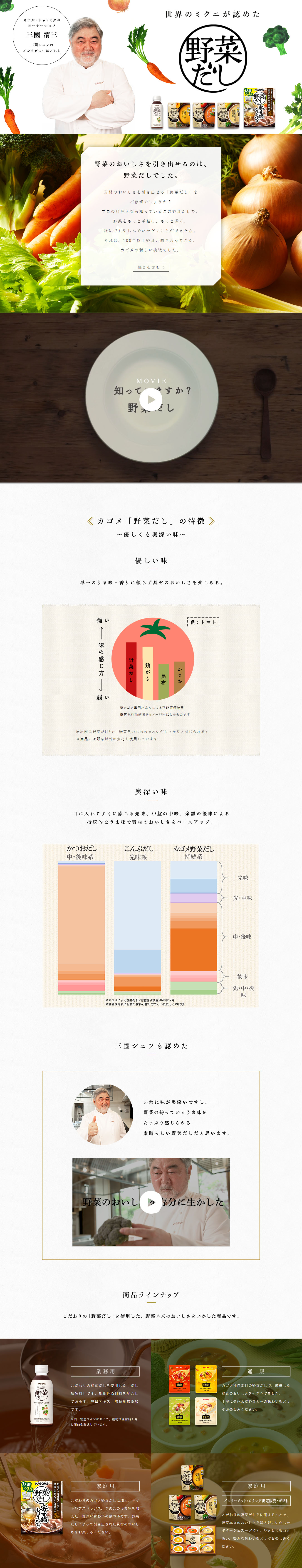 カゴメ野菜だしのLPデザイン（調味料・甘味料・ダシ・スープ／ホワイト系／スタイリッシュ系）PC版