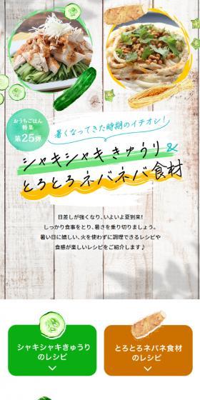 シャキシャキきゅうり＆とろとろネバネバ食材のレシピのLPデザイン（惣菜・おかず・料理／グリーン系／かわいい系）スマホ版