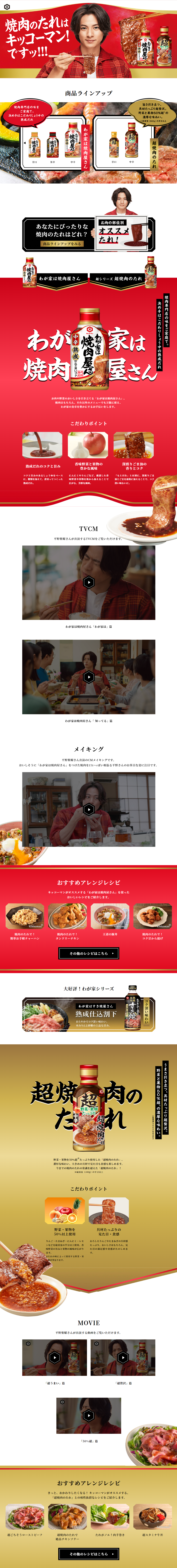 焼肉のたれのLPデザイン（調味料・甘味料・ダシ・スープ／レッド系／力強い系）スマホ版