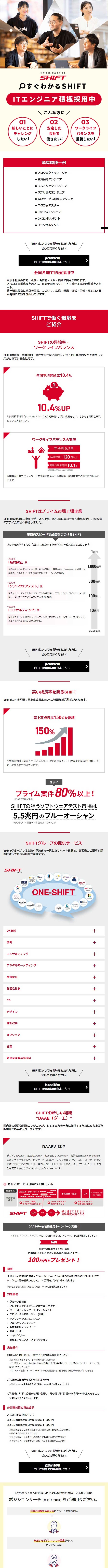 すぐわかるSHIFTのLPデザイン（中途採用／レッド系／シンプル系）スマホ版