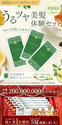 濃厚クリームシャンプーKAMIKAのLPデザイン（スキンケア・ボディケア・ヘアケア／グリーン系／清潔系）PC版