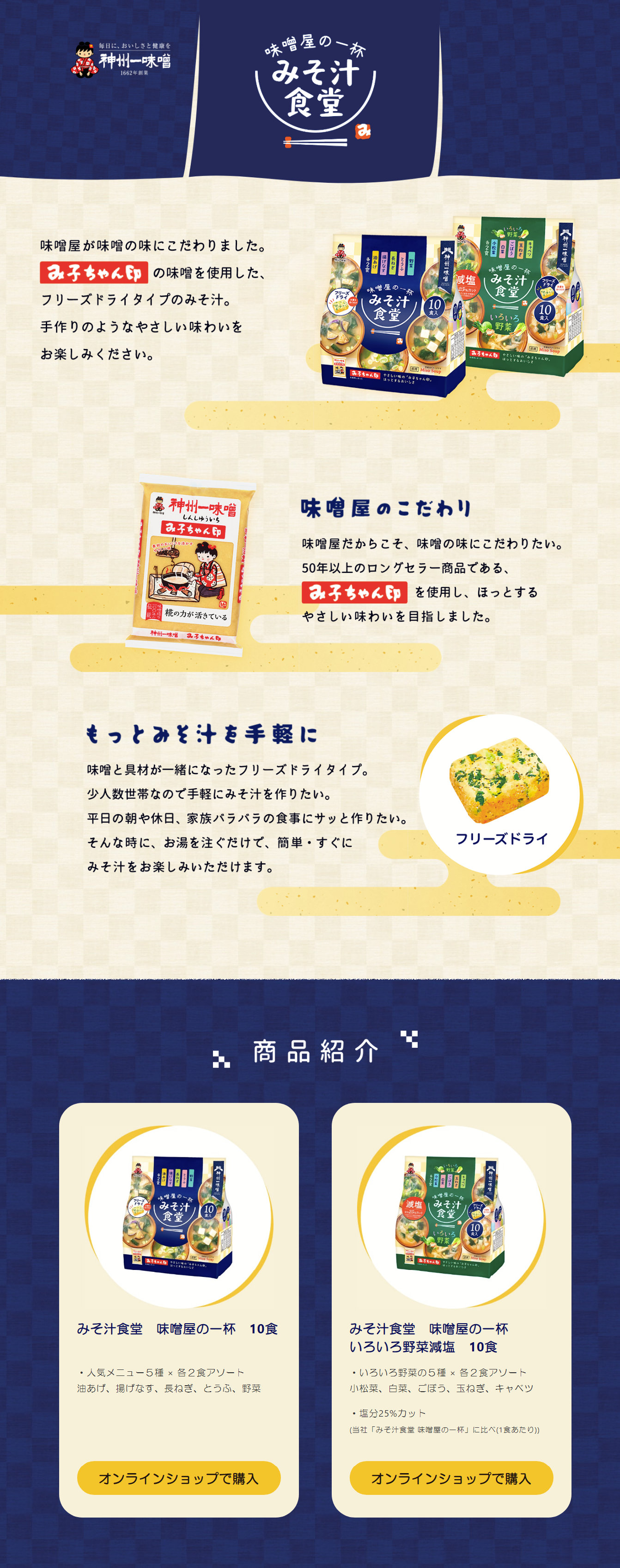 信州一味噌　みそ汁食堂のLPデザイン（調味料・甘味料・ダシ・スープ／オレンジ系／健康・癒し系）PC版