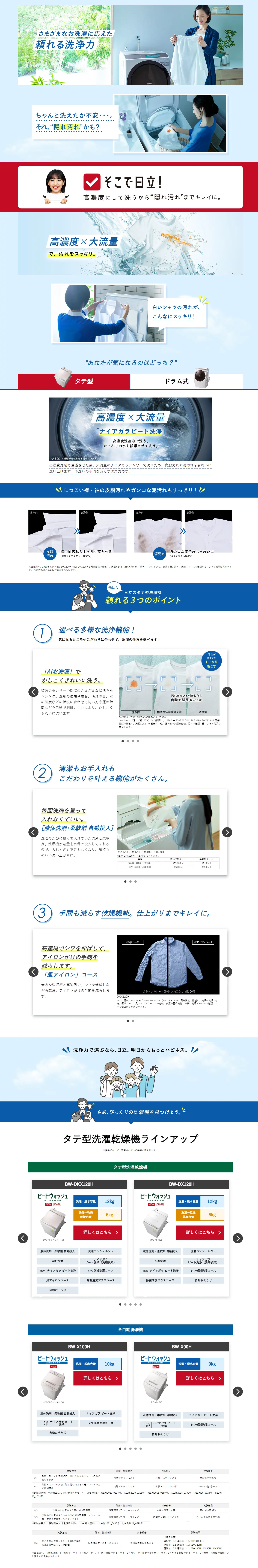 日立 洗濯機・衣類乾燥機のLPデザイン（一般家電／ブルー系／シンプル系）PC版