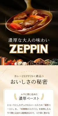 カレーZEPPINのLPデザイン（レトルト・インスタント／ブラック系／シンプル系）スマホ版