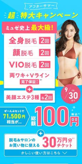 VIO含む全身・顔脱毛2回＋両ワキ＋VラインのLPデザイン（エステ・脱毛・増毛・整形／ホワイト系／キレイ系）スマホ版