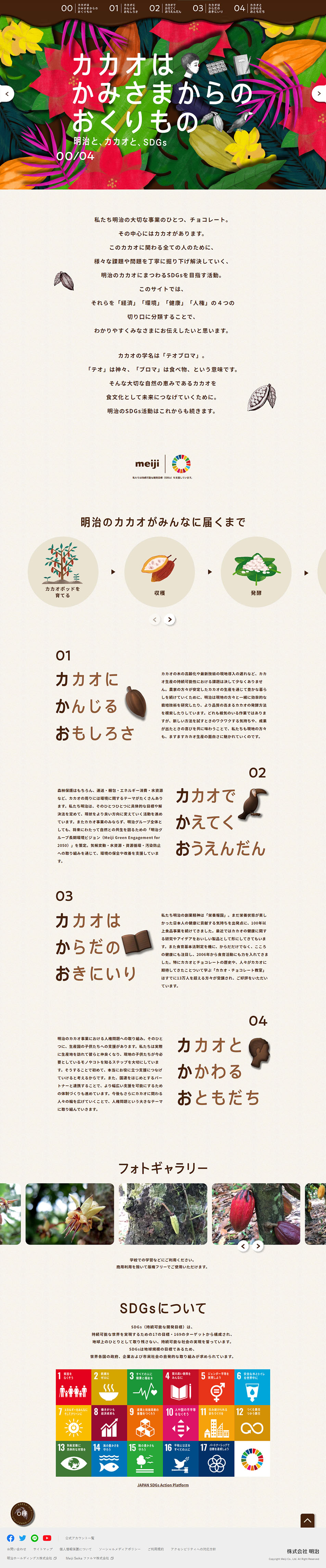 Meiji, Cacao, and SDGs LP design (Western confectionery / Beige tones / Simple) PC version