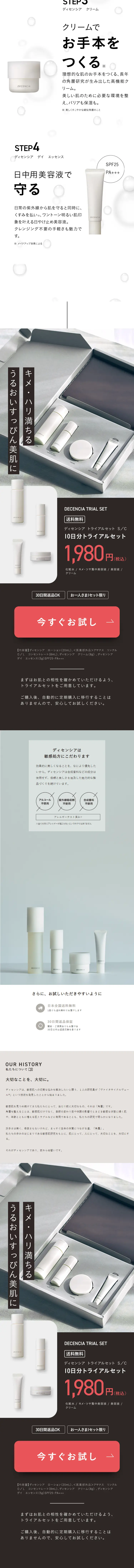 ディセンシア トライアルセットのLPデザイン（スキンケア・ボディケア・ヘアケア／ホワイト系／シンプル系）スマホ版