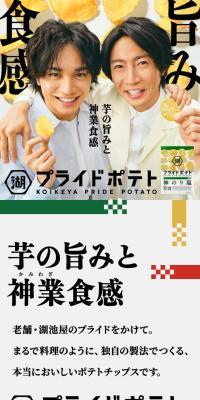 湖池屋プライドポテトのLPデザイン（スナック・ガム・あめ・グミ／グリーン系／にぎやか系）スマホ版