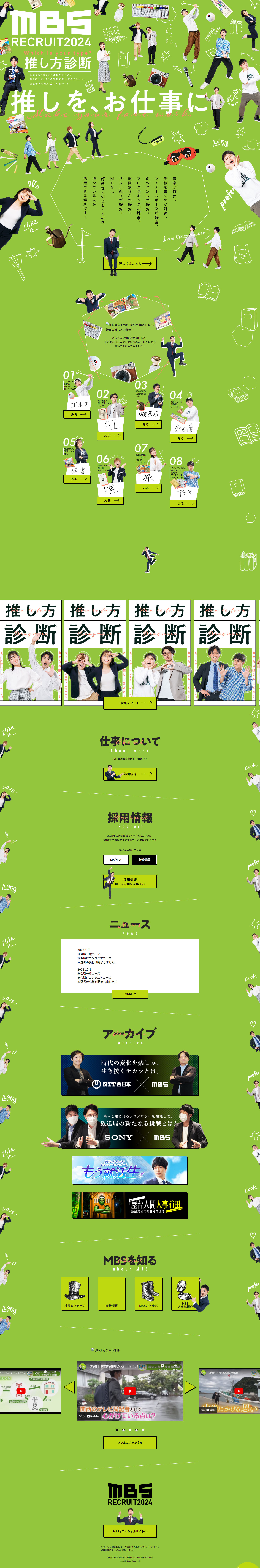 MBS RECRUIT 2024のLPデザイン（新卒採用／オレンジ系／にぎやか系）PC版