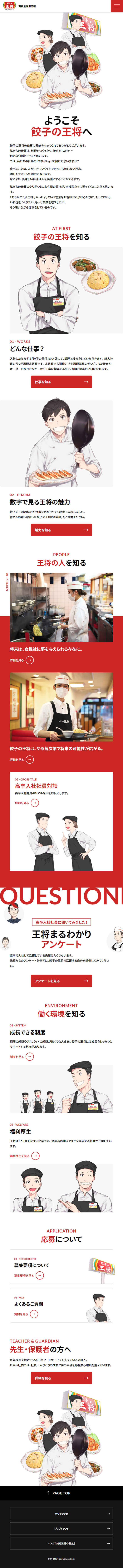 高校生採用情報のLPデザイン（アルバイト採用／レッド系／シンプル系）スマホ版