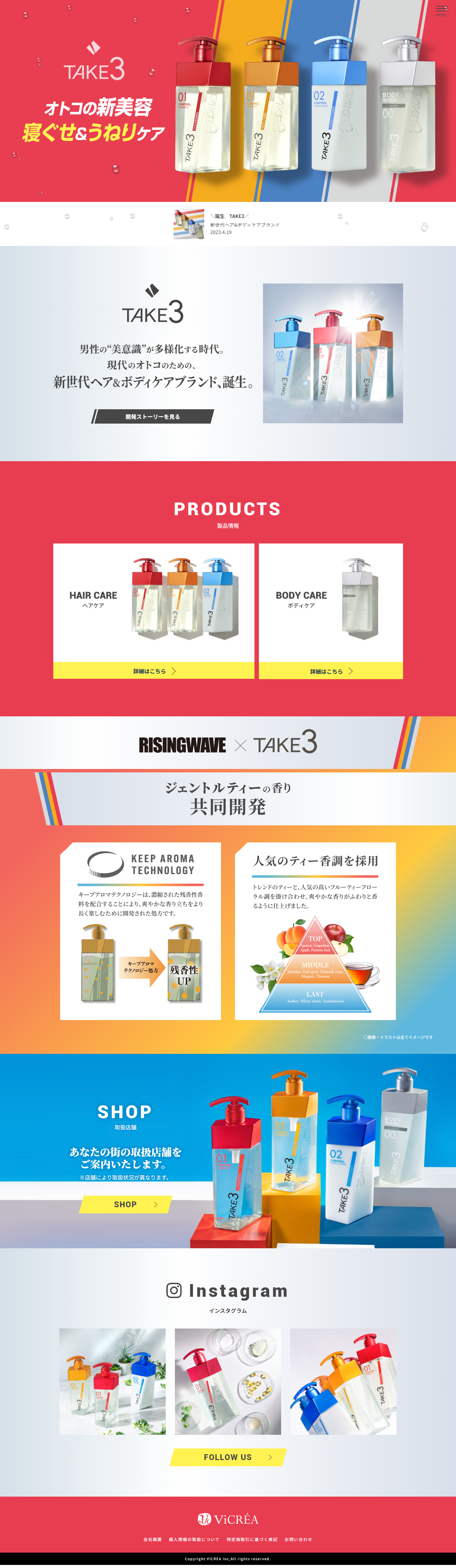 TAKE3 LP design (Skincare, Bodycare, Haircare / Red tones / Cool style) PC version
