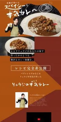 リュウジの本気カレーのLPデザイン（レトルト・インスタント／ブラウン系／力強い系）PC版