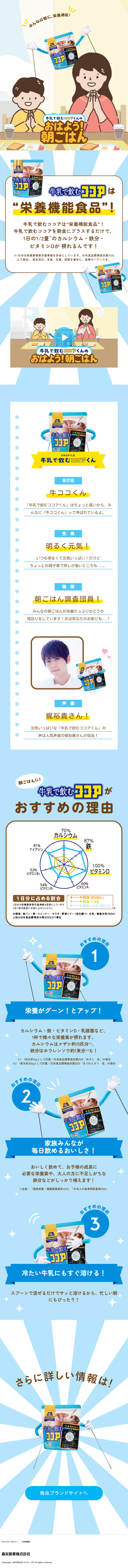 Cocoa-kun for Milk's Good Morning! Breakfast LP design (Health foods, health drinks, and supplements / Shades of blue / Cute style) Mobile version