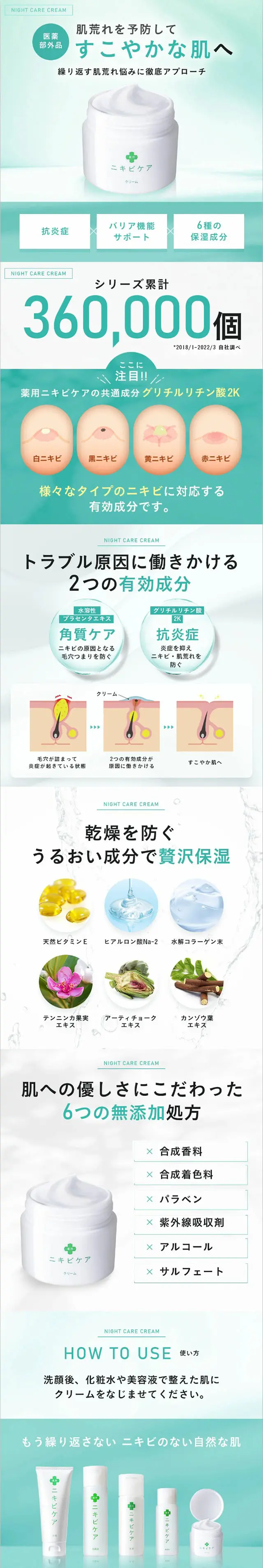 薬用 ニキビケア ニキビクリームのLPデザイン（スキンケア・ボディケア・ヘアケア／グリーン系／健康・癒し系）スマホ版