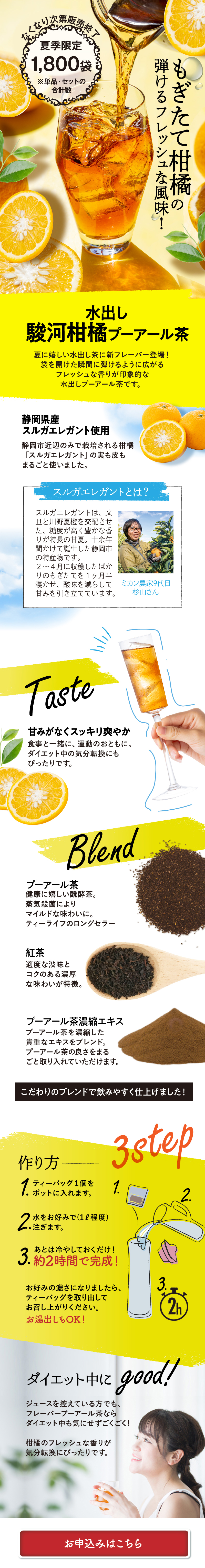 水出し駿河柑橘プーアール茶のLPデザイン（お茶・紅茶・珈琲／イエロー系／キレイ系）PC版