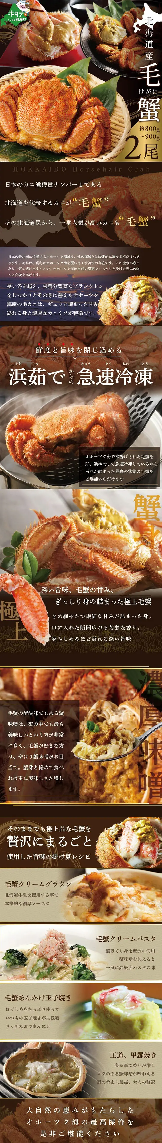 毛蟹のLPデザイン（魚介類・海産物／ブラック系／和風系）スマホ版