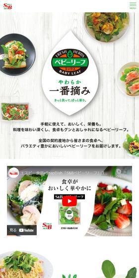 S&B ベビーリーフのLPデザイン（フルーツ・果物・野菜／グリーン系／健康・癒し系）スマホ版