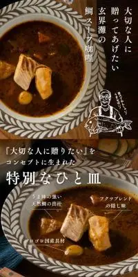 大切な人へ贈ってあげたい玄界灘の鯛スープカレーのLPデザイン（惣菜・おかず・料理／ブラウン系／スタイリッシュ系）スマホ版