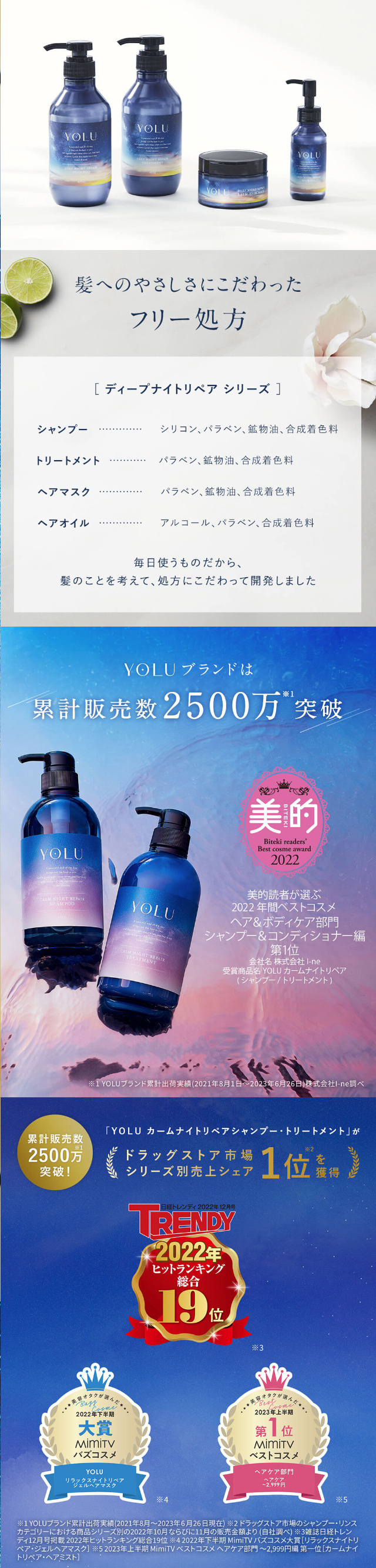 YOLU ディープナイトリペアのLPデザイン（スキンケア・ボディケア・ヘアケア／ブルー系／神秘系）スマホ版