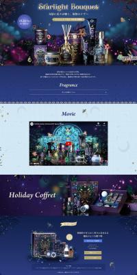 To the festive eve where flowers glitter in starlight, "StarlightBouquet" LP design (Skincare, Bodycare, Haircare / Shades of blue / Luxury and celebrity) PC version