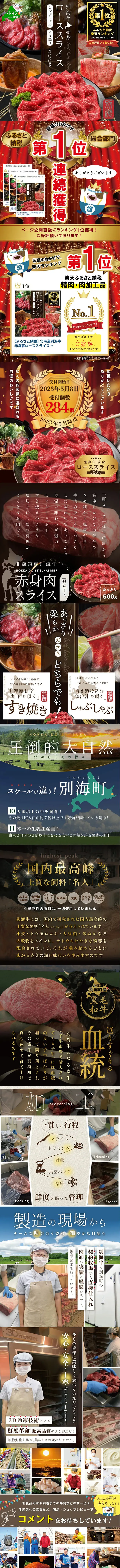 赤身ローススライスのLPデザイン（肉・肉加工品／ブラック系／和風系）スマホ版