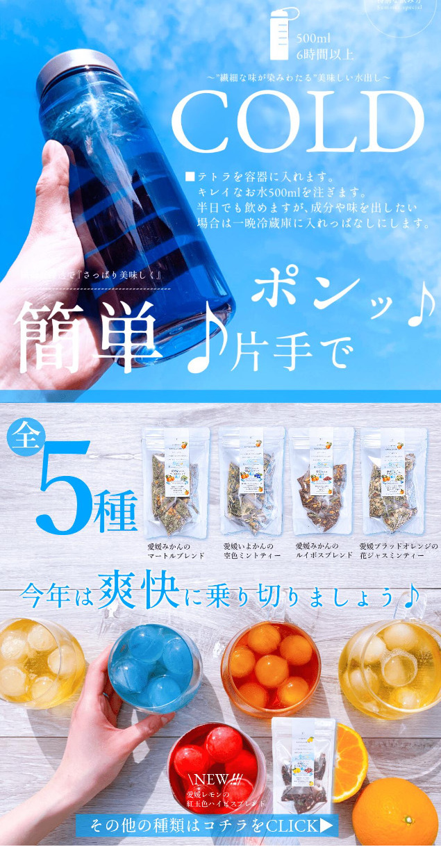 愛媛いよかんの空色ミントティーのLPデザイン（お茶・紅茶・珈琲／ブルー系／キレイ系）スマホ版