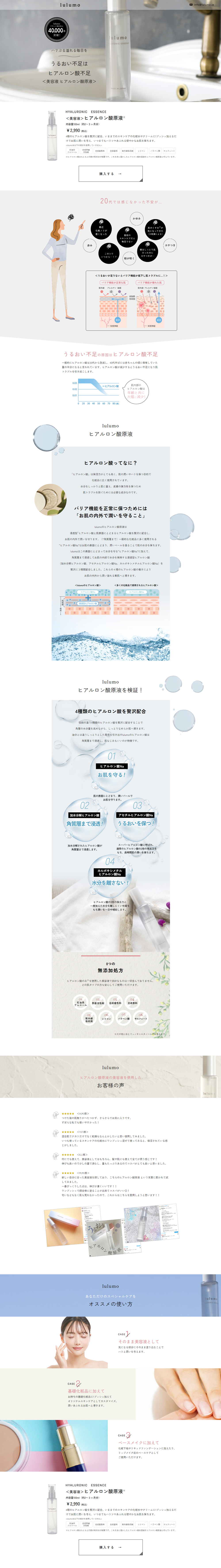 lulumoヒアルロン酸原液のLPデザイン（スキンケア・ボディケア・ヘアケア／ホワイト系／シンプル系）PC版