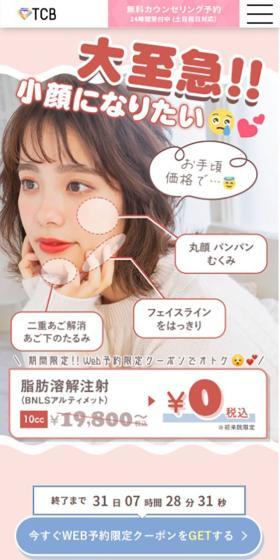 脂肪溶解注射のLPデザイン（エステ・脱毛・増毛・整形／レッド系／かわいい系）スマホ版