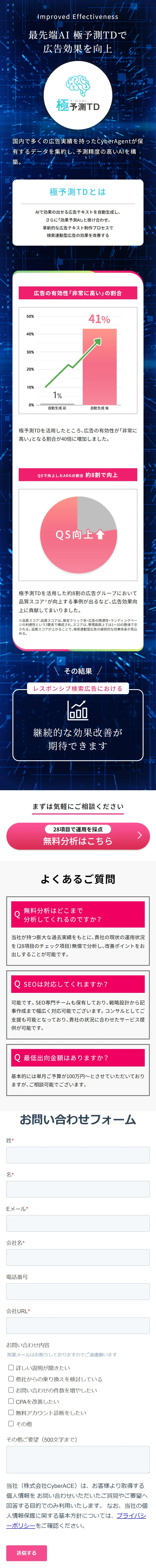 サイバーエースのLPデザイン（広告運用／ホワイト系／スタイリッシュ系）スマホ版