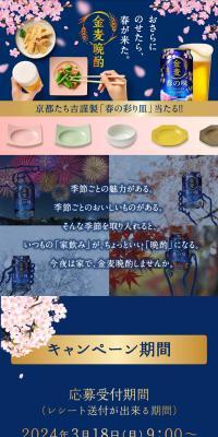金麦晩酌　春の彩り皿当たる！キャンペーンのLPデザイン（イベント・キャンペーン・体験／ブルー系／和風系）スマホ版