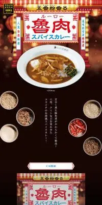 魯肉スパイスカレーのLPデザイン（肉・肉加工品／ブラック系／アート・芸術系）PC版