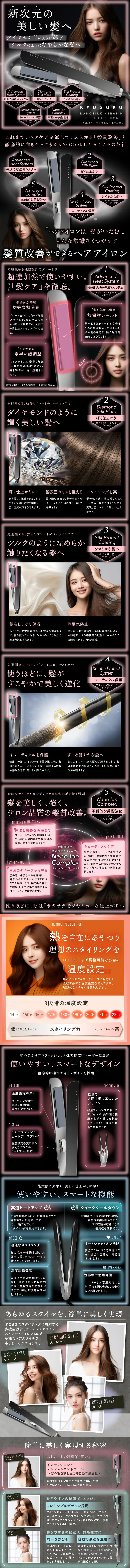 KYOGOKU ナノシルクケラチン ストレートアイロンのLPデザイン（美容・健康機器／ブラック系／スタイリッシュ系）スマホ版