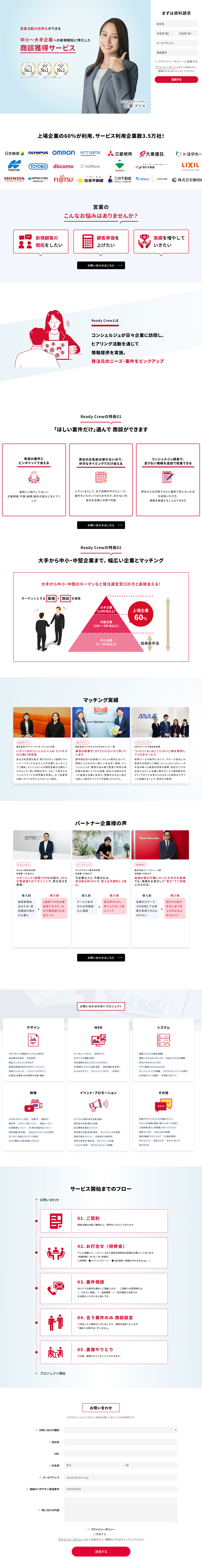 Ready CrewのLPデザイン（レンタル・代行・アウトソース／レッド系／信頼・安心系）PC版