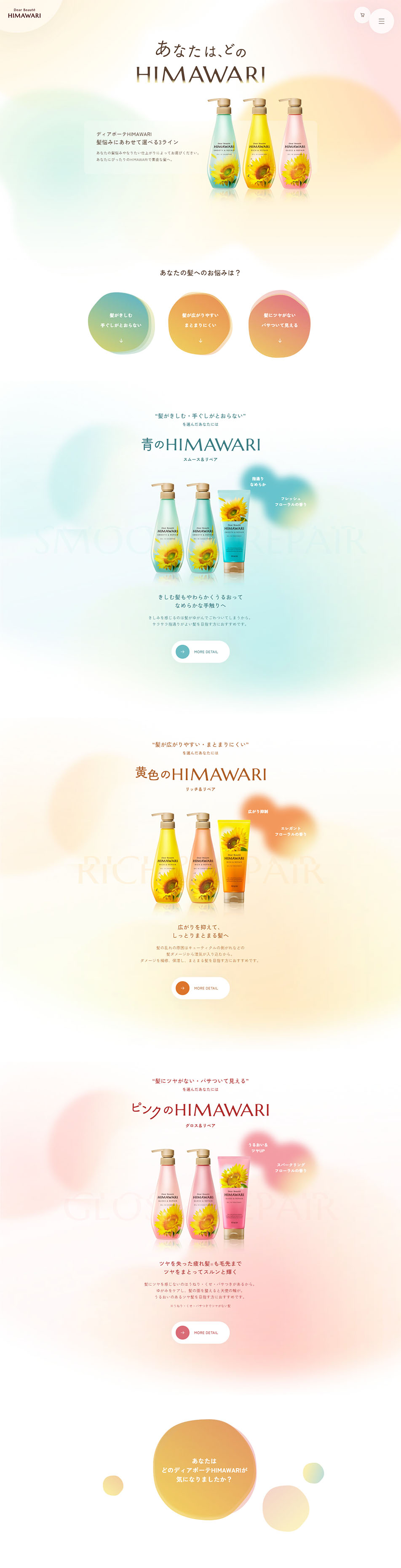 Which HIMAWARI are you? LP design (Skincare, Bodycare, Haircare / Orange tones / Cute style) PC version