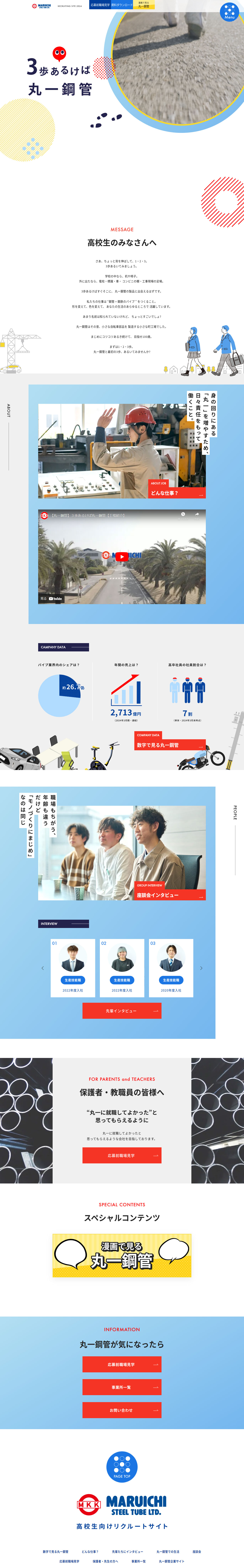 丸一鋼管高校生向けサイトのLPデザイン（アルバイト採用／ブルー系／信頼・安心系）PC版