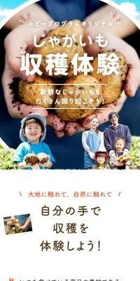 じゃがいも収穫体験のLPデザイン（スナック・ガム・あめ・グミ／オレンジ系／かわいい系）スマホ版