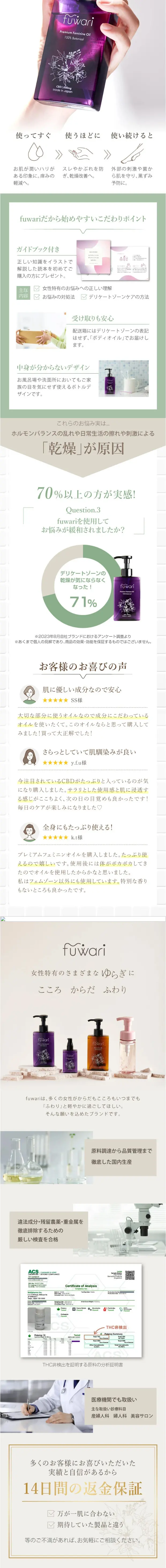 fuwariのLPデザイン（スキンケア・ボディケア・ヘアケア／ホワイト系／キレイ系）スマホ版