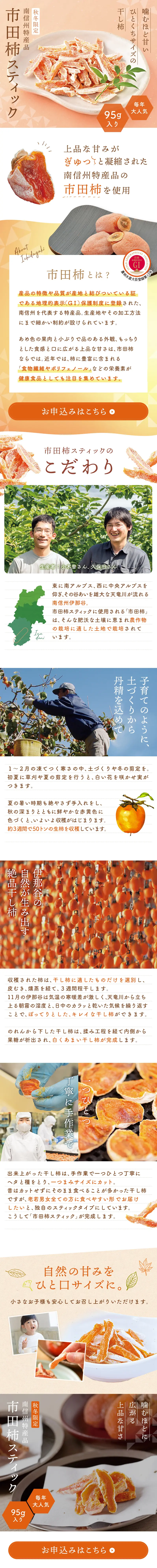 市田柿スティックのLPデザイン（フルーツ・果物・野菜／オレンジ系／和風系）スマホ版