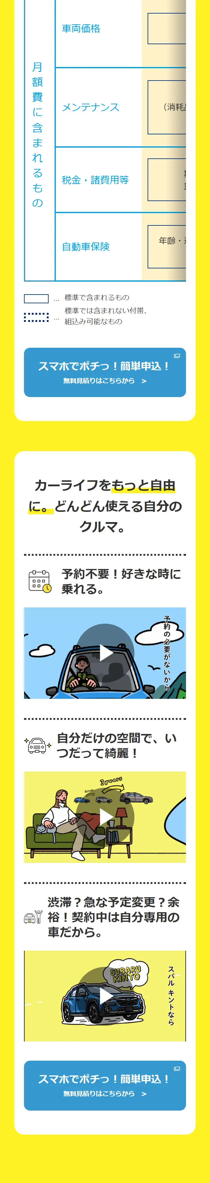 SUBARU×KINTOのLPデザイン（車体・車用品／イエロー系／スタイリッシュ系）スマホ版