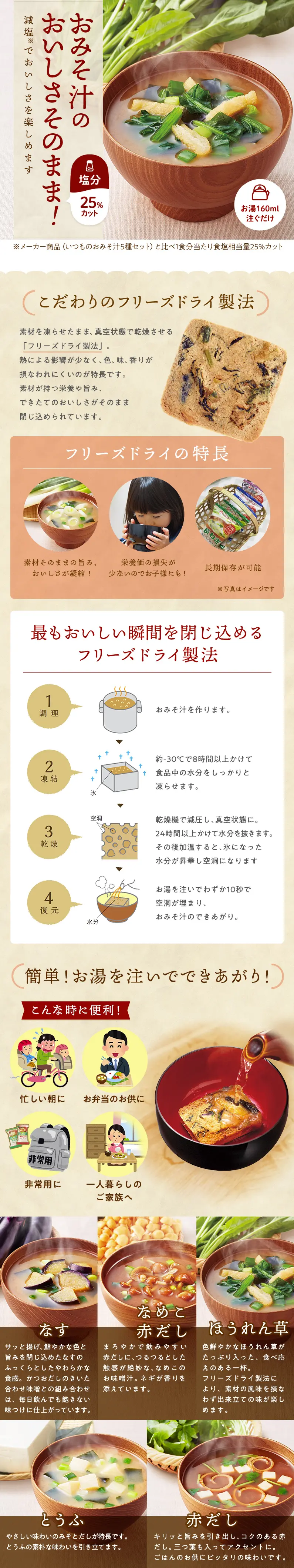 減塩いつものおみそ汁５種１０食のLPデザイン（レトルト・インスタント／ベージュ系／和風系）スマホ版