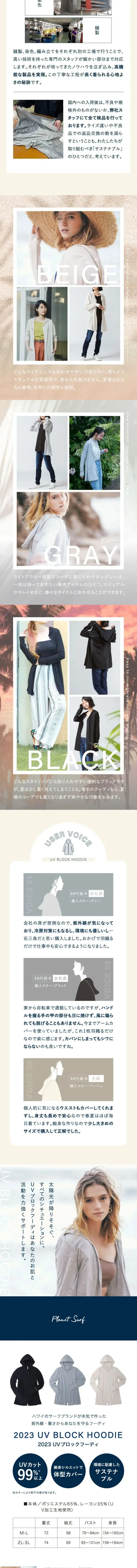 UVブロックフーディ PLANET SURFのLPデザイン（レディースファッション／ホワイト系／スタイリッシュ系）スマホ版