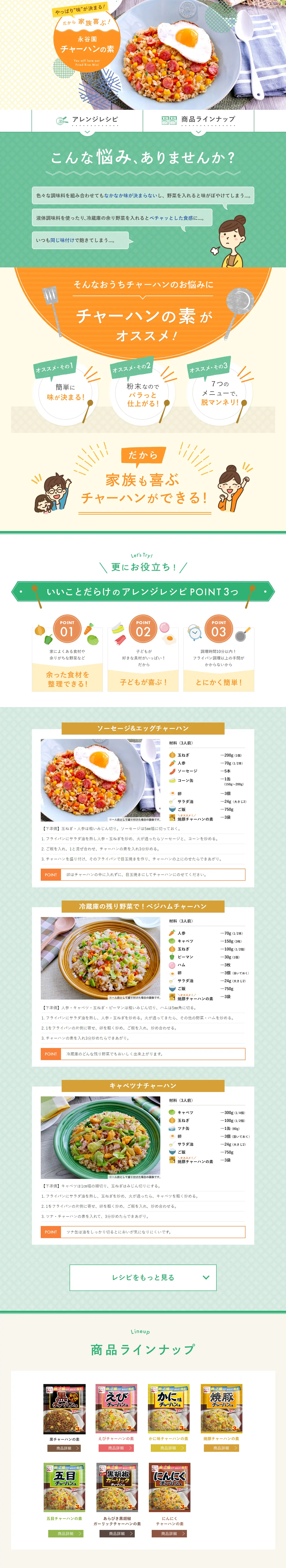 チャーハンの素のLPデザイン（惣菜・おかず・料理／オレンジ系／にぎやか系）PC版