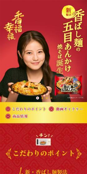 香ばし麺の五目あんかけ焼きそばのLPデザイン(レトルト・インスタント/レッド系/シンプル系)スマホ版