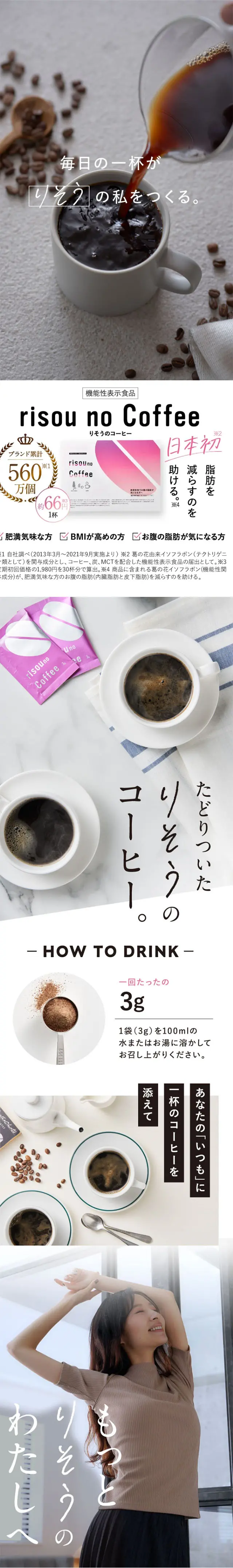 risou_no_CoffeeのLPデザイン（健康食品・健康ドリンク・サプリメント／グレー系／シンプル系）スマホ版