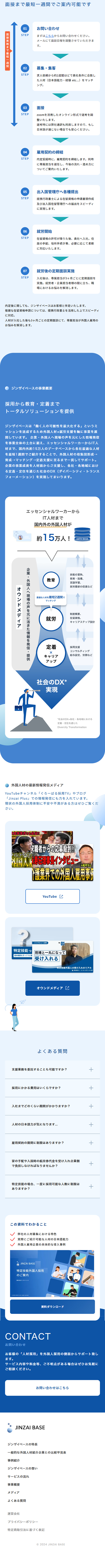 Jinzai Base LP design (Rental, Contracting, and Outsourcing / Shades of blue / Simple) Mobile version